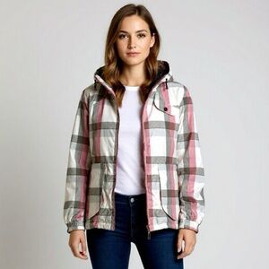 FIREFLY Ski Jacket Coat White Hooded Checkered Size Large Nancy Full Zip Hooded